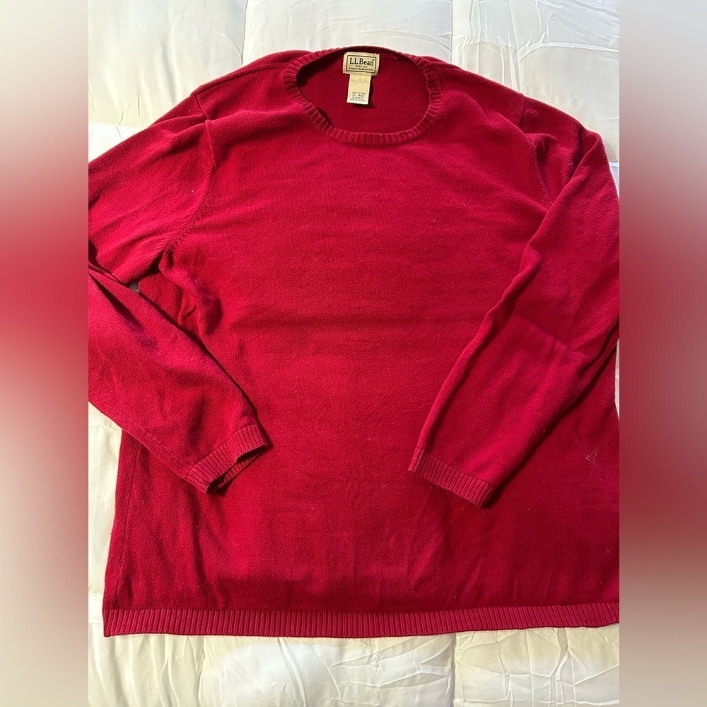 LL Bean Men Sweater XL 100% Cotton Knit Red Vintage